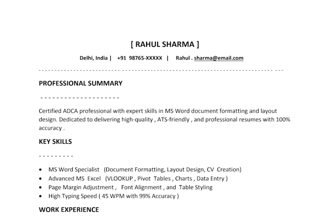 do professional resume formatting and design in ms word and excel